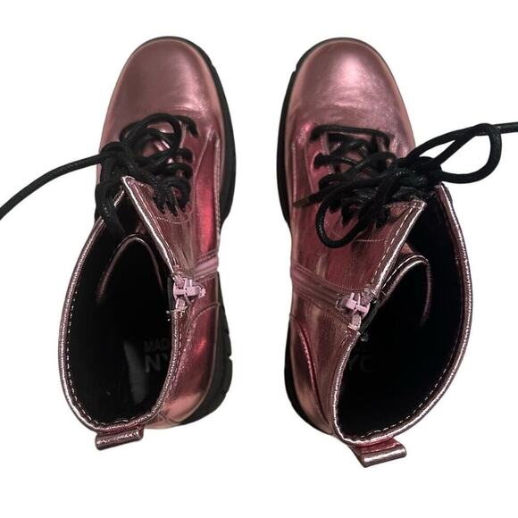 Madden NYC Metallic Pink Lace Up Combat Boots Size 5 Moto Edgy Ankle - Picture 6 of 11